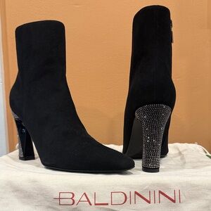 Baldinini Black Suede Boots with Sparkling Heel